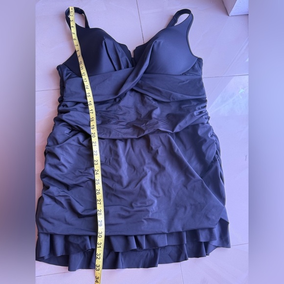 Swimsuits for All NEW Solid Black One Piece RuchedSwimsuit Dress in plus size 22 - Picture 9 of 15